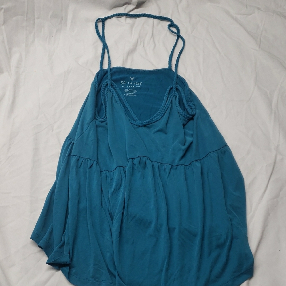 American Eagle Outfitters Green and Blue Asymmetrical Tiered Camisole